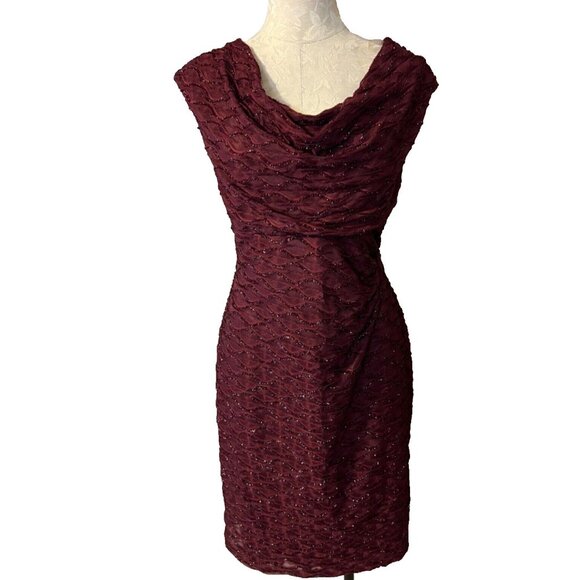 Connected Dress 14 Maroon Shimmer Sheath Wedding Party Cruise Event New - Picture 2 of 12